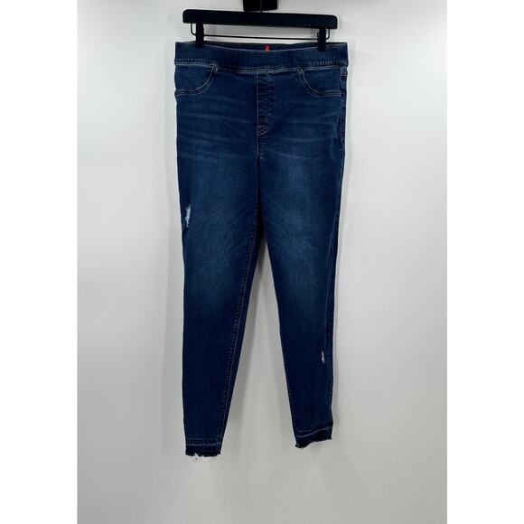 SPANX Dark Wash Slight Distressed Skinny Jegging Size Extra Large Tall - Picture 1 of 7